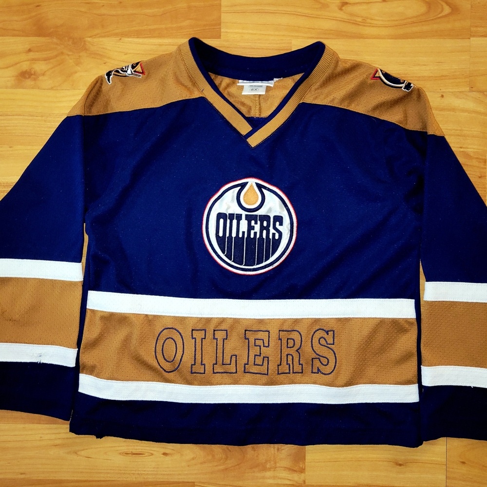 Kids Edmonton Oilers Jersey Retro Blue and Gold Hockey jersey